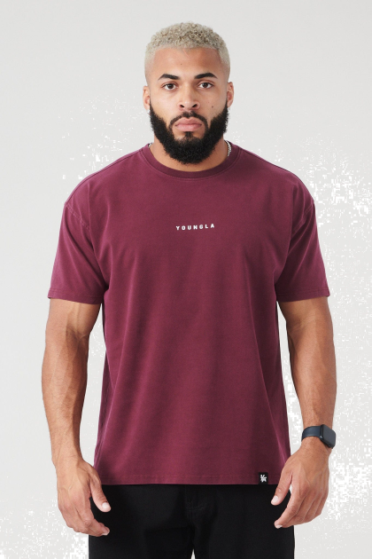 YoungLA 401 camisetas con jacked esenciales verano 23' D82X201 ropa lavado burdeos hombres