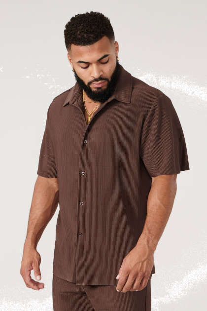 YoungLA 448 camisas de fiesta plisadas D82X179 ropa chocolate hombres