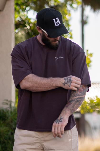 YoungLA 464 camisetas de gran tamaño Skyline D82X276 ropa lavado de lavanda hombres