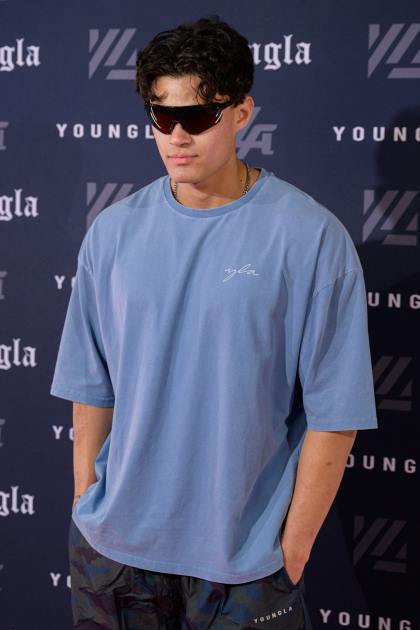 YoungLA 464 camisetas de gran tamaño Skyline D82X279 ropa lavado azul cielo hombres