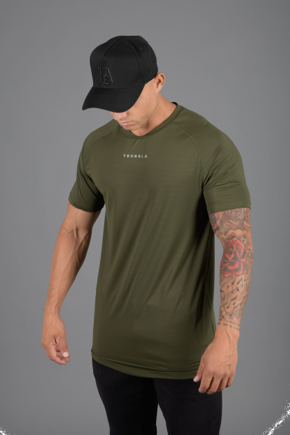 YoungLA Camisas manga corta línea 440 performance D82X438 ropa aceituna hombres