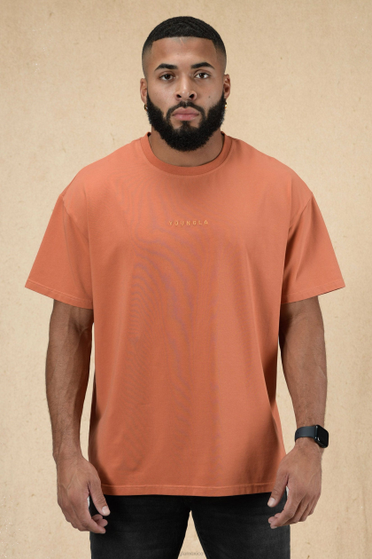 YoungLA Camiseta extragrande esencial 420 D82X164 ropa lavado de naranja hombres