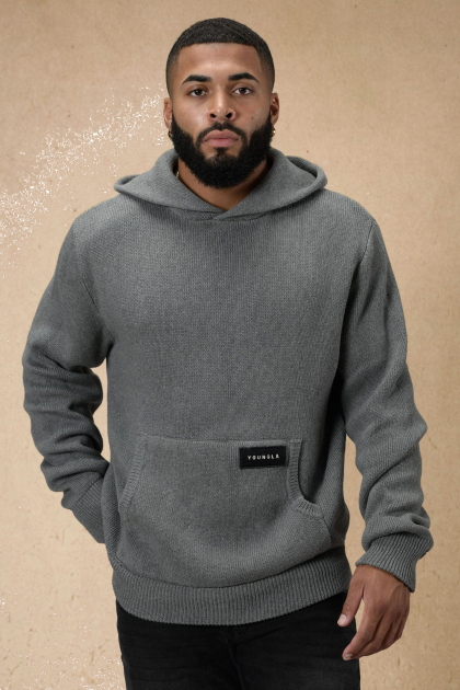 YoungLA 547 sudaderas con capucha de punto mojave D82X763 ropa cuero gris hombres