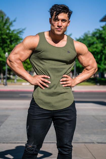 YoungLA Tanque acanalado con fondo de cuchara 314 D82X115 ropa lavado con ácido negro hombres