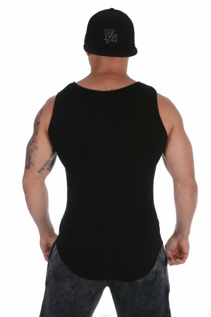 YoungLA Tanque acanalado con fondo de cuchara 314 D82X118 ropa todo negro hombres