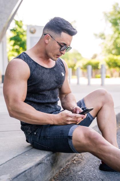 YoungLA Tanque acanalado con fondo de cuchara 314 D82X120 ropa salmón hombres