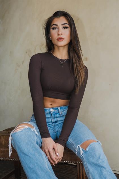 YoungLA w402 manga larga acanalada D82X1066 ropa carbón mujer