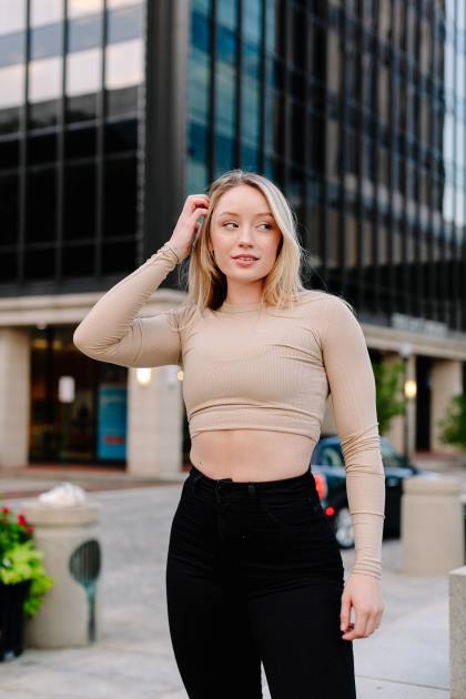 YoungLA w402 manga larga acanalada D82X1066 ropa carbón mujer