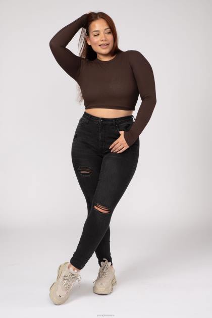 YoungLA w402 manga larga acanalada D82X1066 ropa carbón mujer