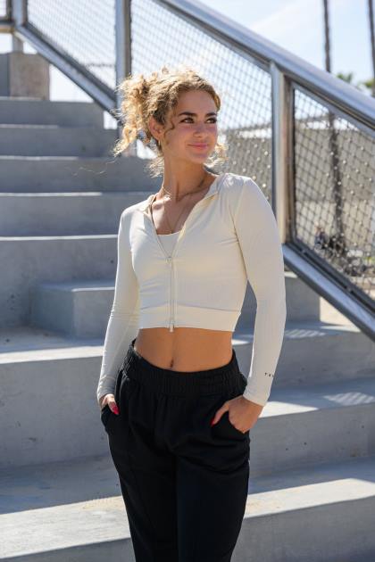 YoungLA w418 manga larga con doble cremallera D82X1037 ropa marrón mujer