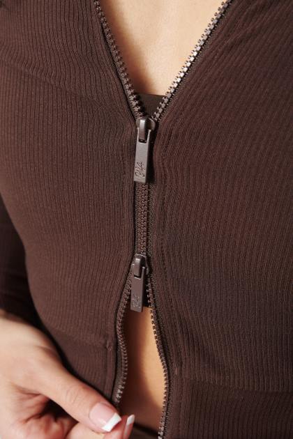 YoungLA w418 manga larga con doble cremallera D82X1039 ropa negro mujer