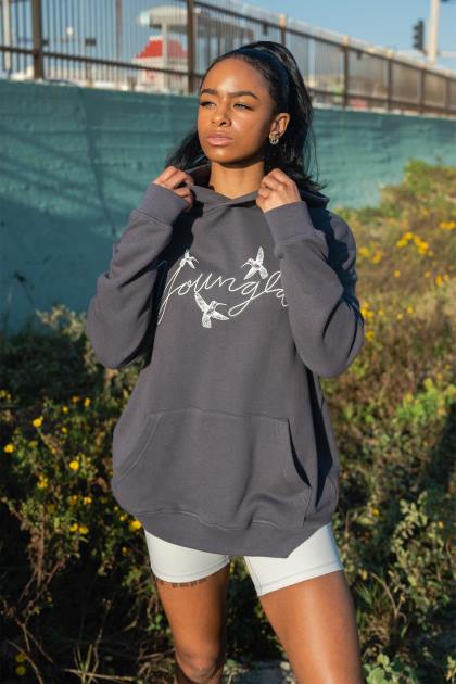 YoungLA sudadera con capucha extragrande de colibrí w509 D82X1187 ropa negro mujer