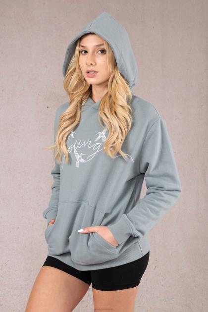 YoungLA sudadera con capucha extragrande de colibrí w509 D82X1187 ropa negro mujer